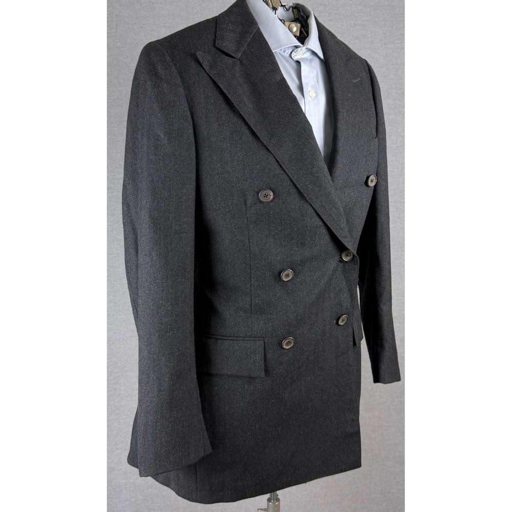 Polo Ralph Lauren Vintage 38L Double Breasted Blazer Charcoal Herringbone Grey